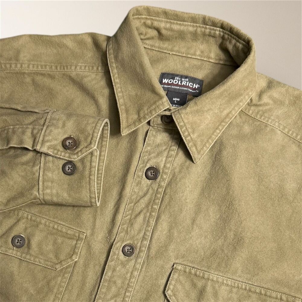 Woolrich L Dark Wheat Cotton‎ Button Up Shirt Jacket Shacket Long Sleeve Outdoor